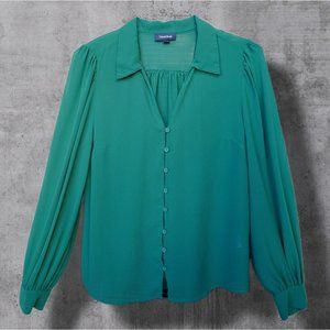 Modcloth Jade Green Sheer Chiffon Buttoned Blouse sz M